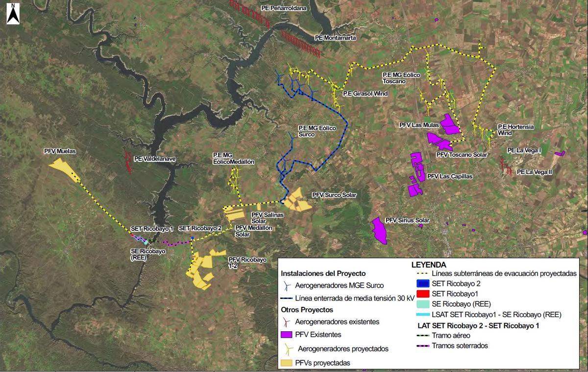 Proyectos eólicos y solares en marcha y previstos en la zona