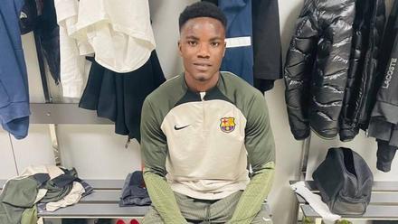 David Oduro, durante su periodo de prueba con el Barça