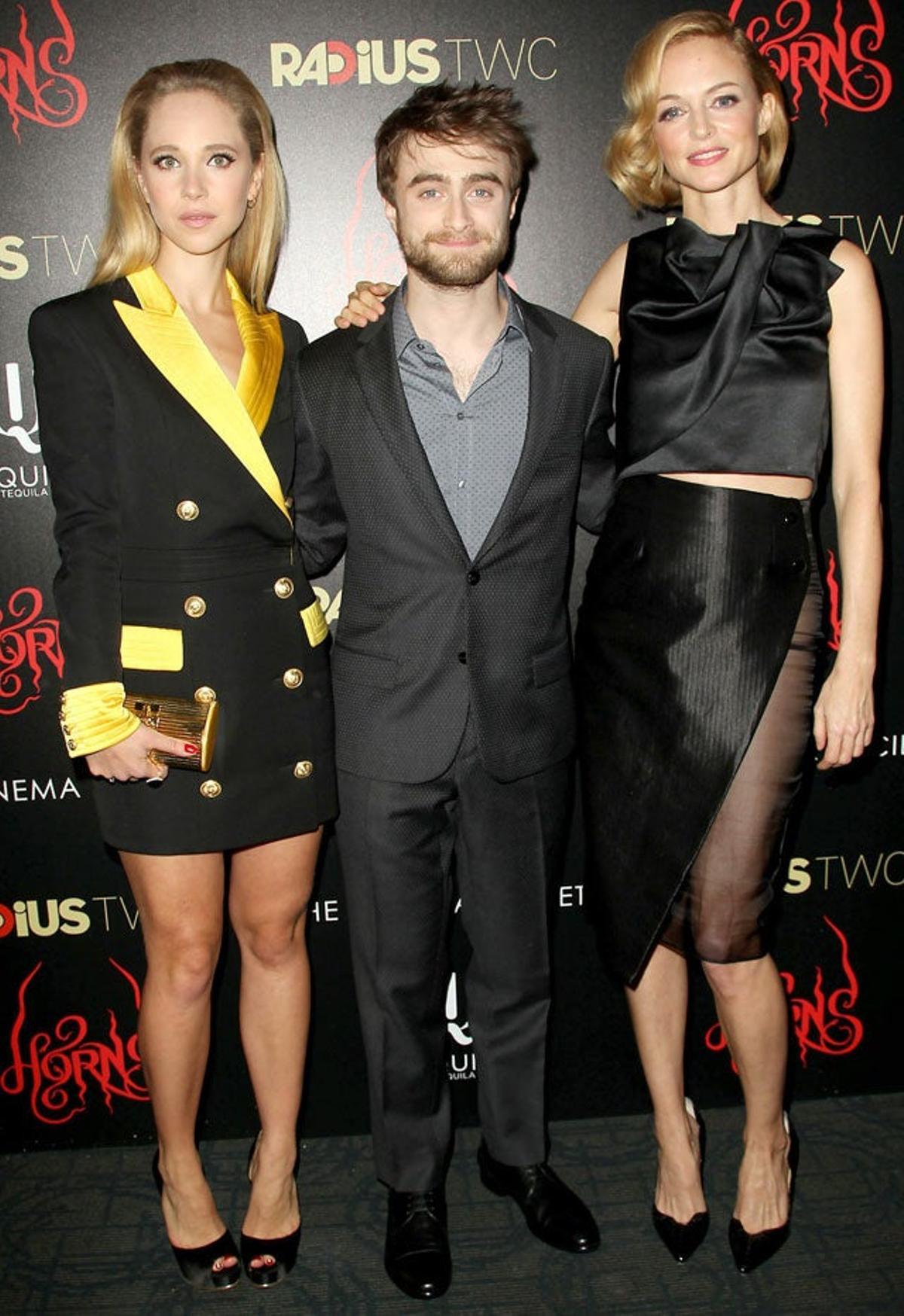 Juno Temple, Daniel Radcliffe y Heather Graham, en el estreno de 'Horns' en Nueva York