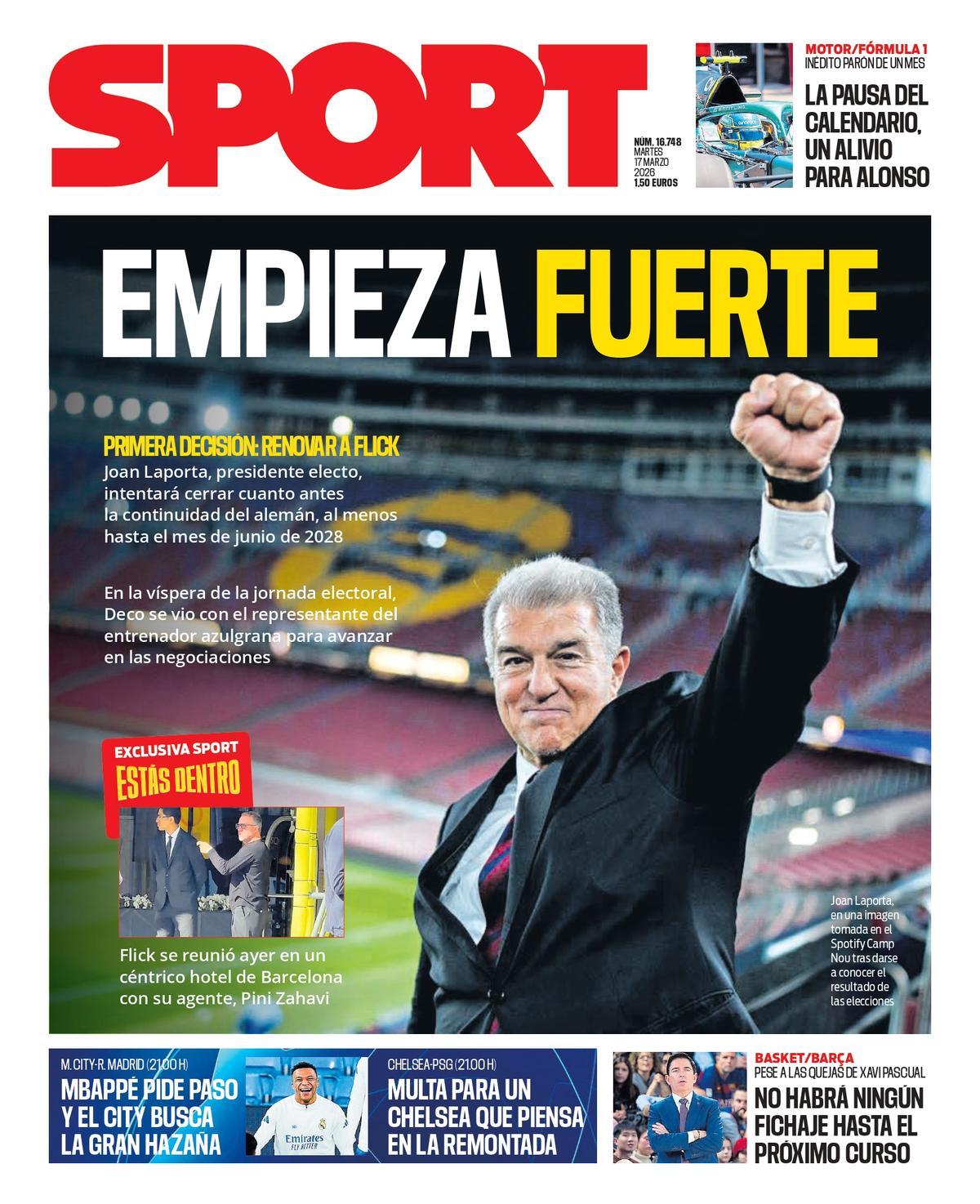 Esta es la portada de SPORT de hoy martes, 17 de marzo de 2026