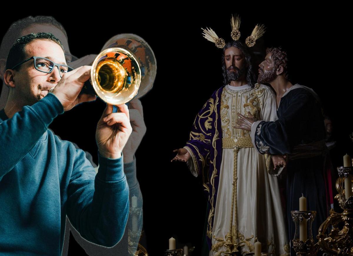 'Paquito' con su corneta y el Señor de la Redención.