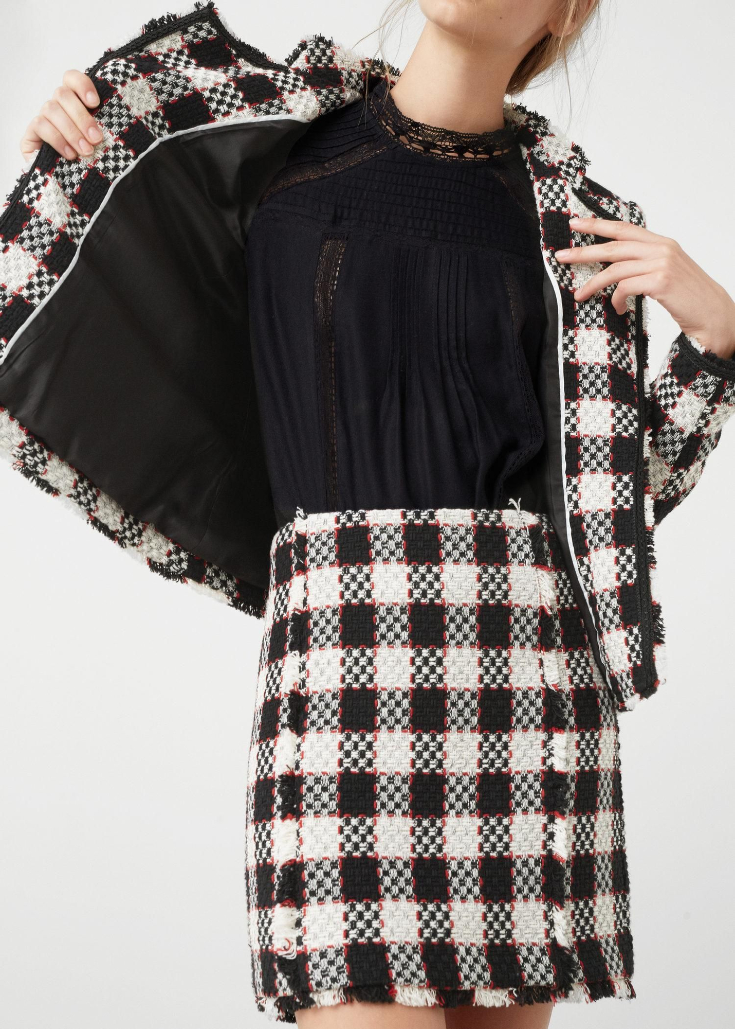 Falda tweed cuadros, Mango