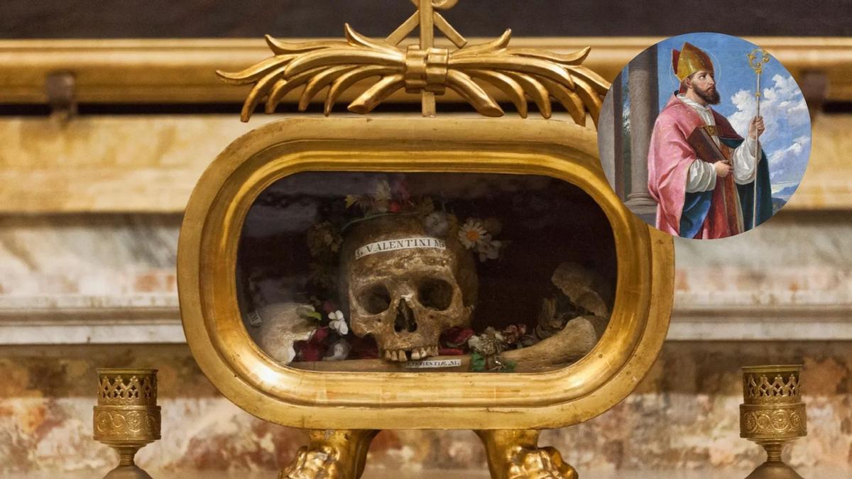 Restos mortales de San Valetín, que se encuentran en la Iglesia que lleva su nombre en Roma