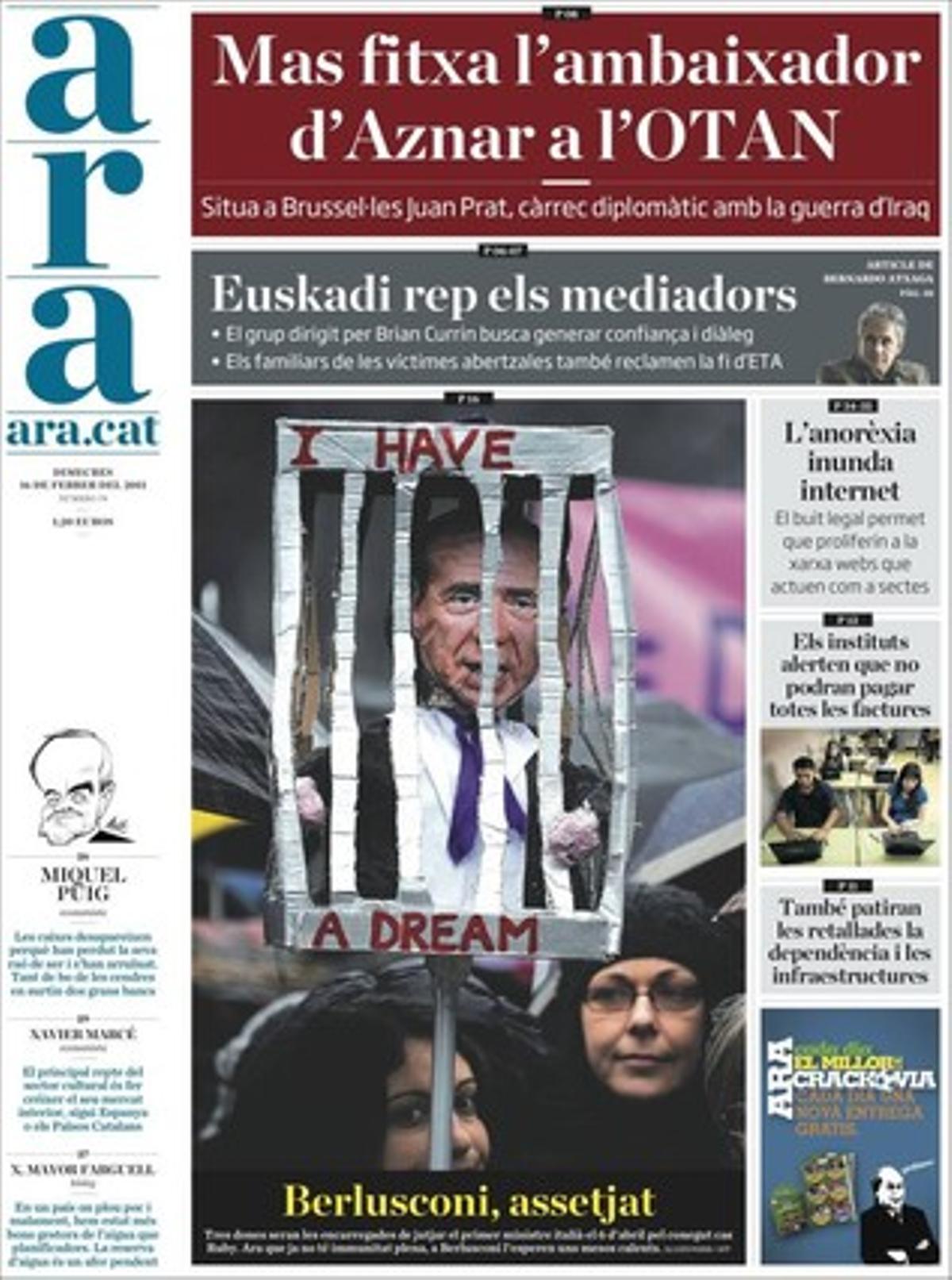 ’Ara’ destaca a dins que les víctimes ’abertzales’ també reclamen a ETA que plegui; sumen 474 els etarres morts en presons i en atemptats perpetrats per ells o per altres. També que el Govern de Zapatero desautoritza el PSC.