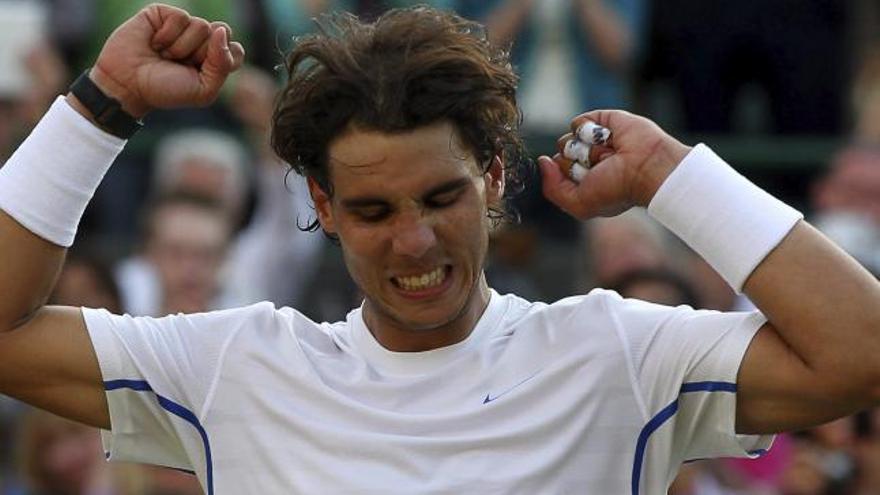 Nadal celebra su victoria ante Mardy Fish.