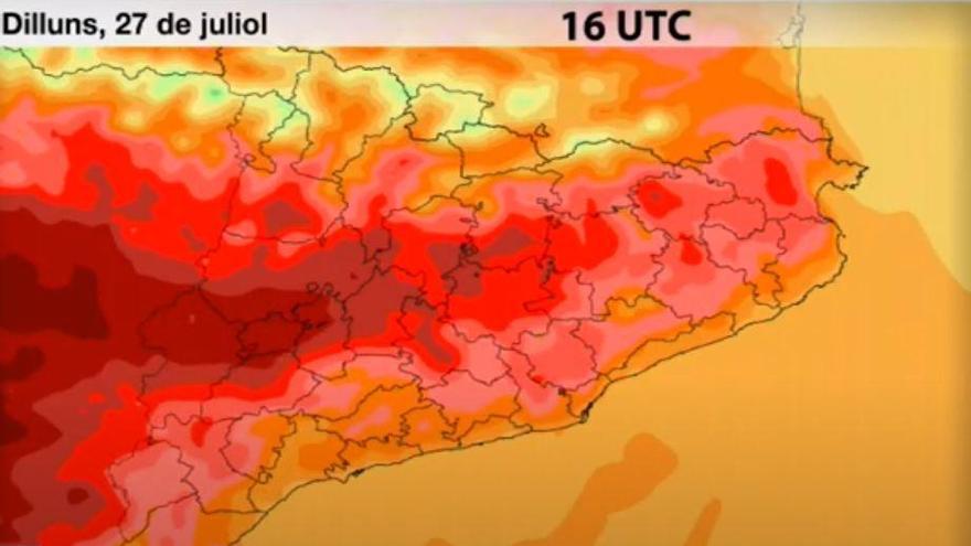 Mapa de les altes temperatures previstes per dilluns |