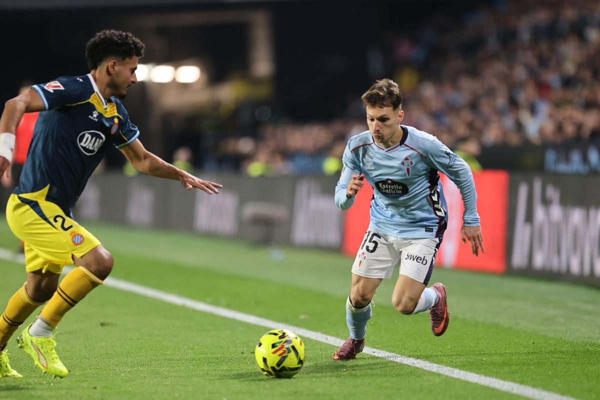 Bryan Zaragoza, el curso pasado, en un partido del Celta contra el Espanyol.