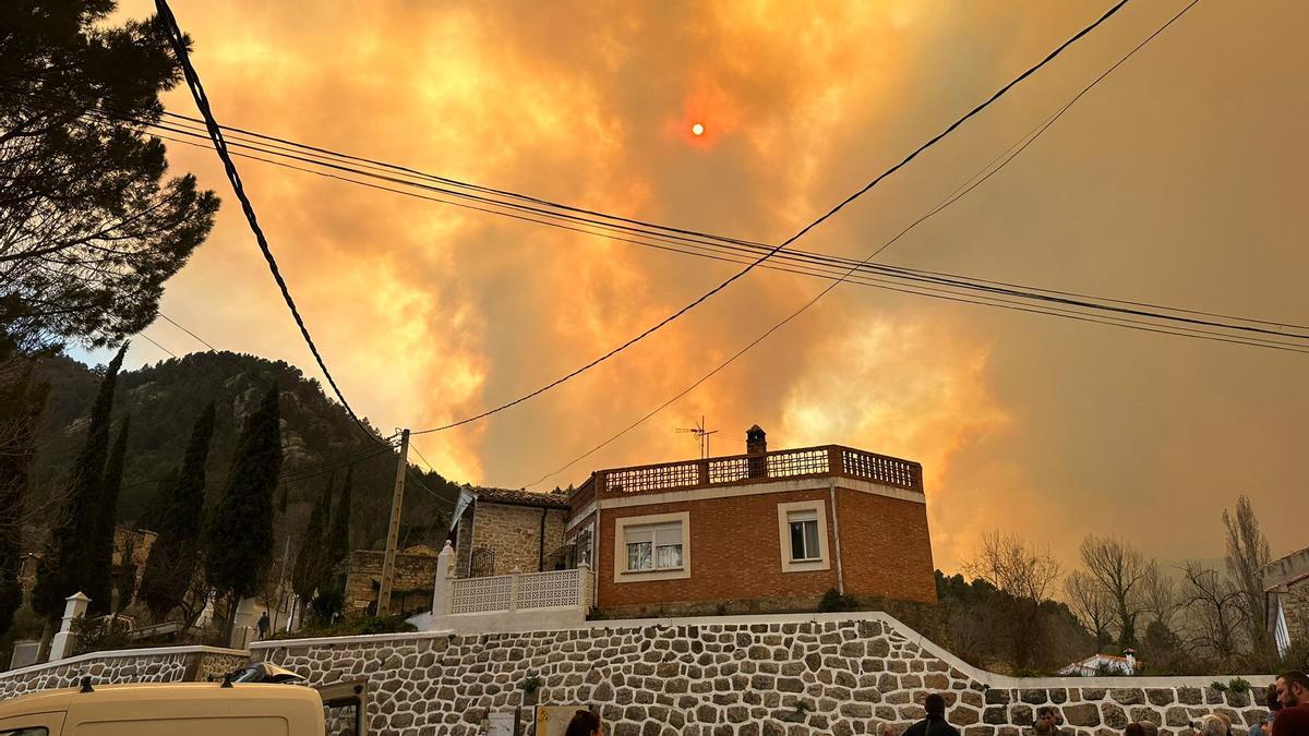 Imagen del incendio forestal llegando a las casas de Fuente la Reina.