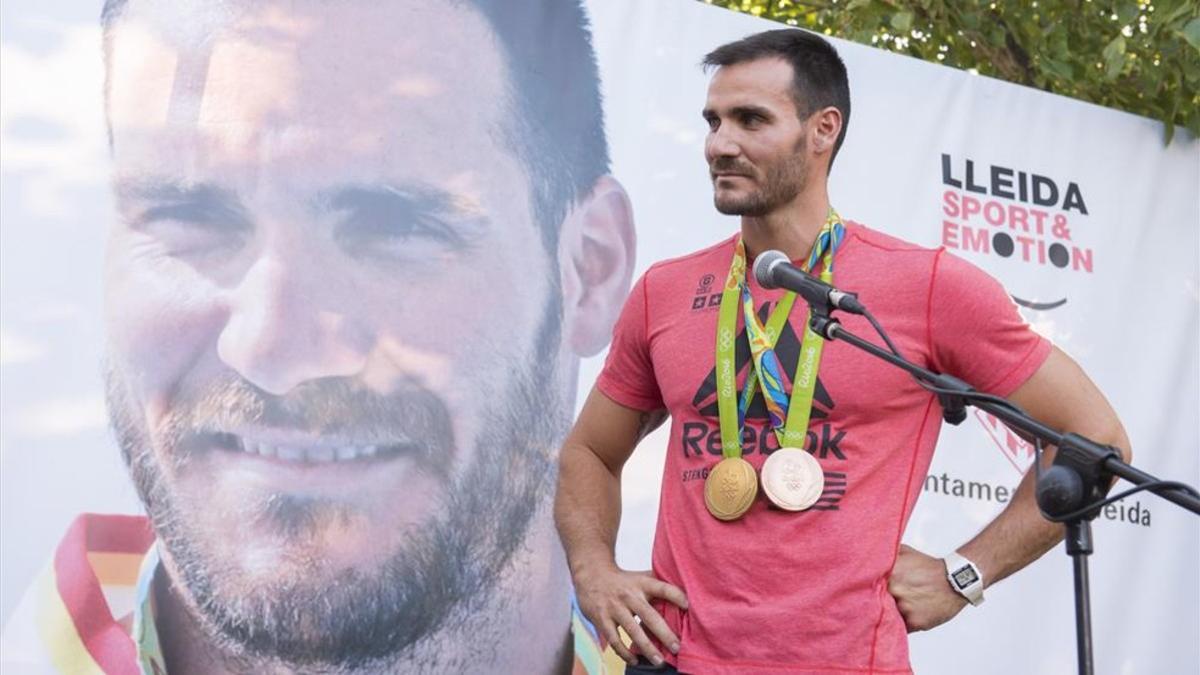 Saúl Craviotto en su homenaje en Lleida tras las dos medallas de Río