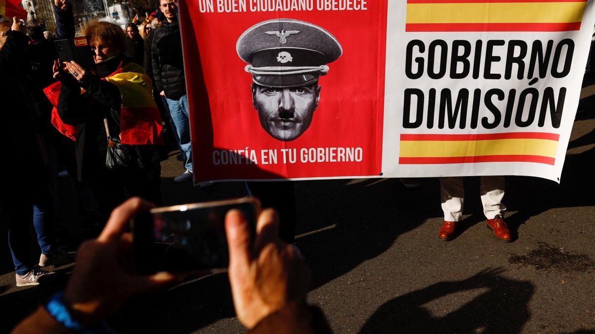 People protest against the government of Spanish Prime Minister Pedro Sanchez in Madrid