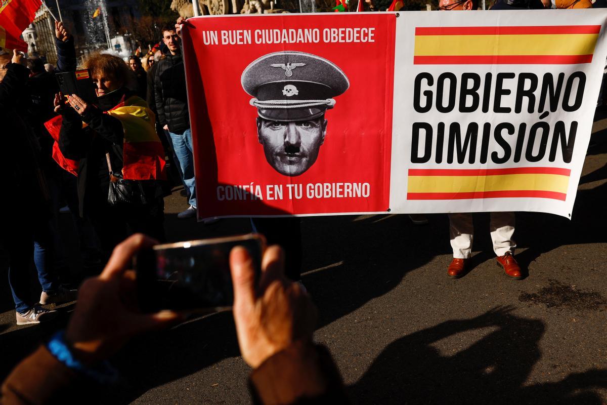 People protest against the government of Spanish Prime Minister Pedro Sanchez in Madrid