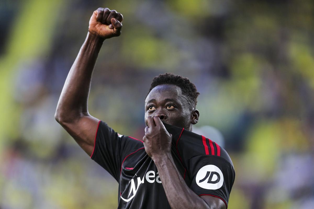 Akor Adams of Sevilla FC celebrates a goal during the Spanish league, LaLiga EA Sports, football match played between Villarreal CF and Sevilla FC at La Ceramica stadium on May 13, 2026, in Villarreal, Spain. AFP7 13/05/2026 ONLY FOR USE IN SPAIN. Ivan Terron / AFP7 / Europa Press;2026;Soccer;Sport;ZSOCCER;ZSPORT;Villarreal CF V Sevilla FC - LaLiga EA Sports