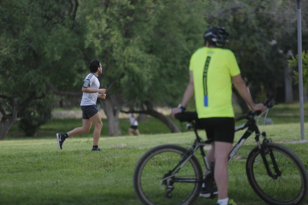 Deportistas en el Paseo Marítimo y en el Jardín del Turia de València