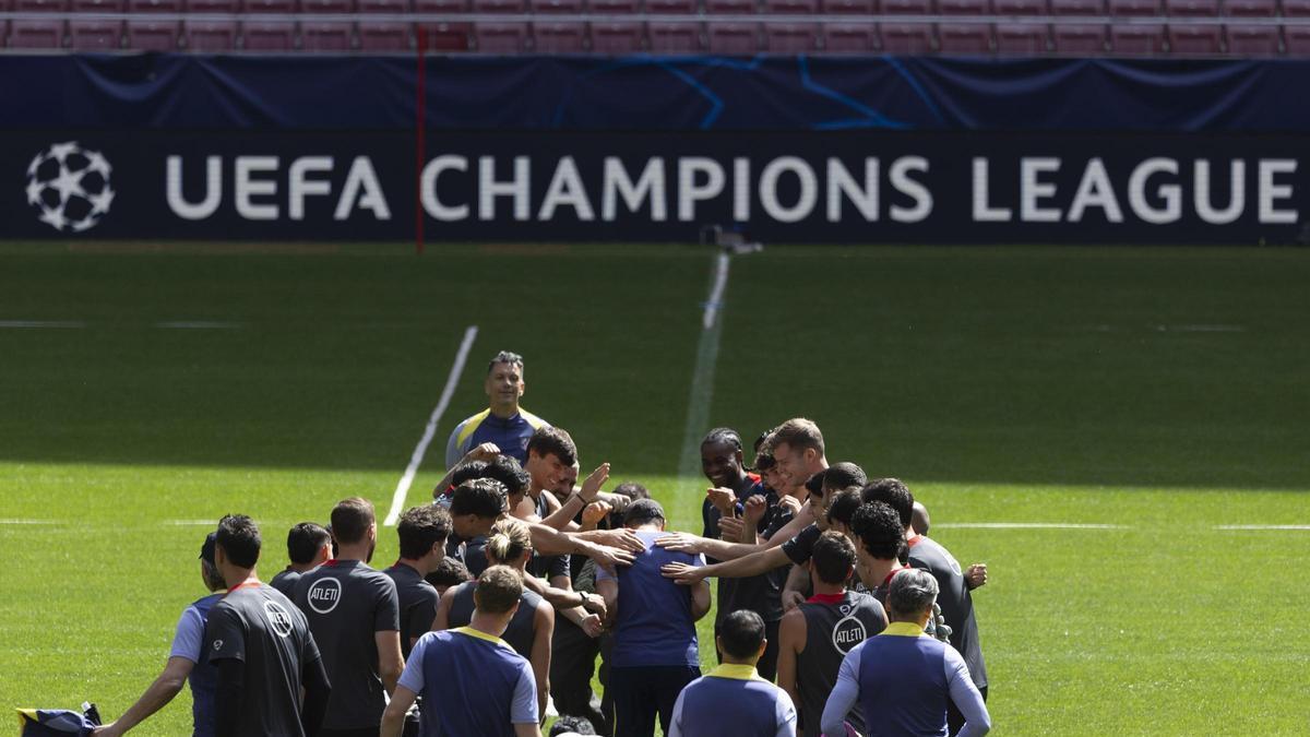 Los jugadores del Atlético de Madrid, en un entrenamiento.