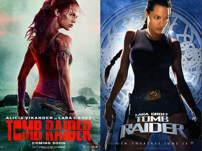 Alicia Vikander y Angelina Jolie como Lara Croft en Tomb Raider