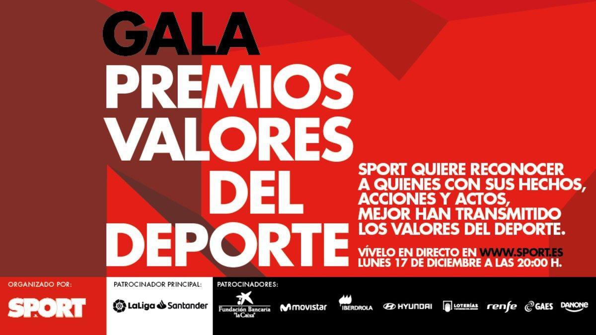 La Gala 'Premios Valores del Deporte' se celebrará el 17 de diciembre