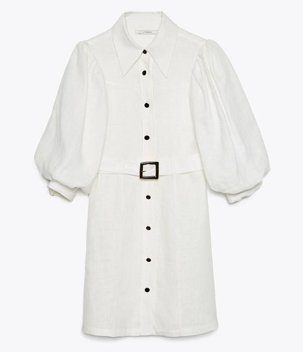 Vestido de lino con manga abullonada, de Uterqüe