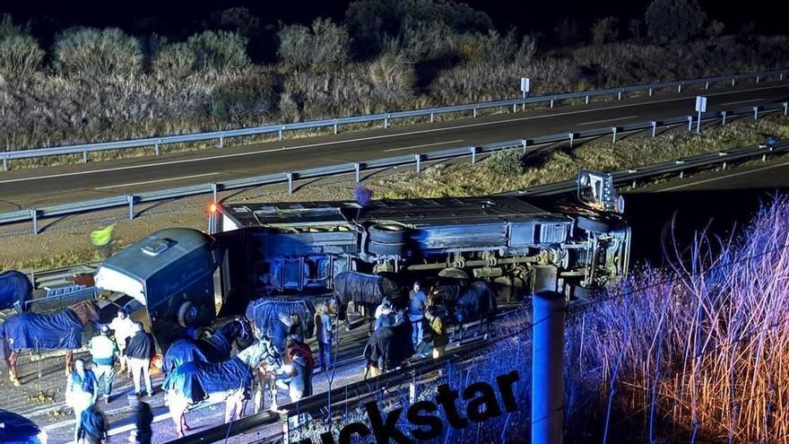 El camión que transportaba los caballos de Diego Ventura sufre un grave accidente tras torear en Zaragoza