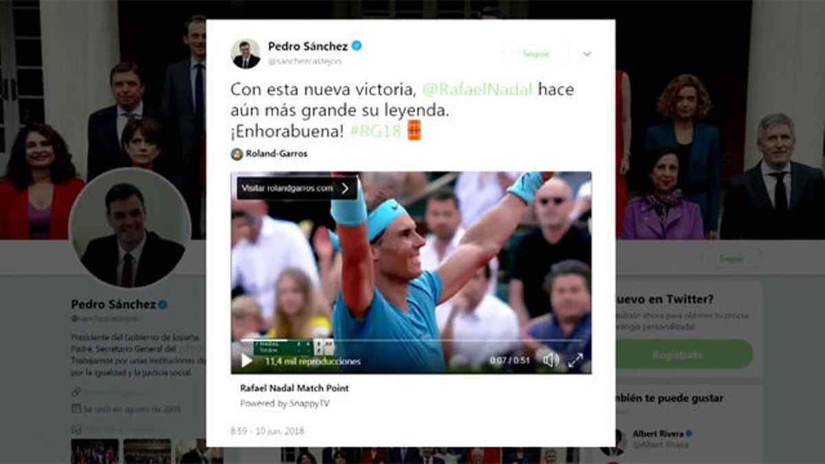 Pedro Sánchez y el Rey felicitan a Nadal tras ganar por undécima vez Roland Garros