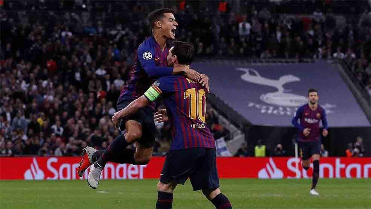 Coutinho y Messi, celebrando el gol