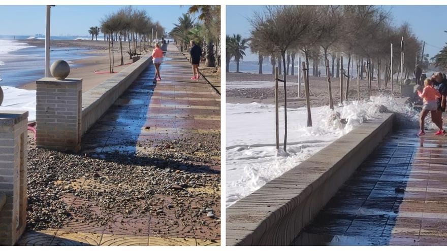 Un nuevo temporal marítimo deja otra vez daños en la costa de Moncofa, Almenara y Nules