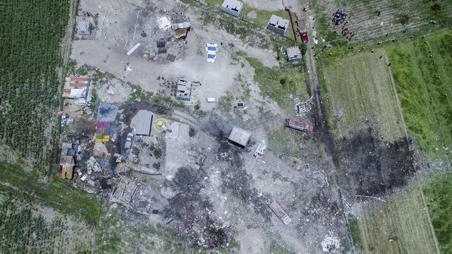 Imagen aérea del lugar donde explotó el polvorín, en el municipio de Tultepec (México).