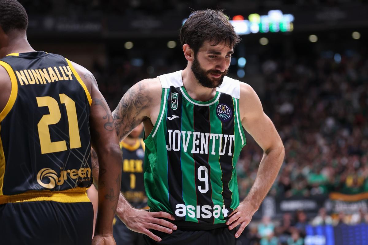Ricky Rubio, durante el partido que enfrentó al Joventut con el AEK en Badalona.