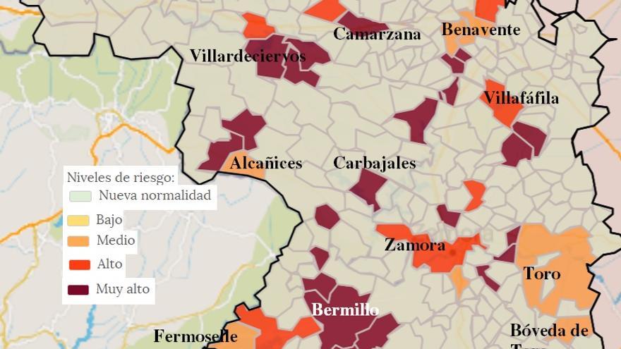 Mapa de contagios COVID por municipios en Zamora