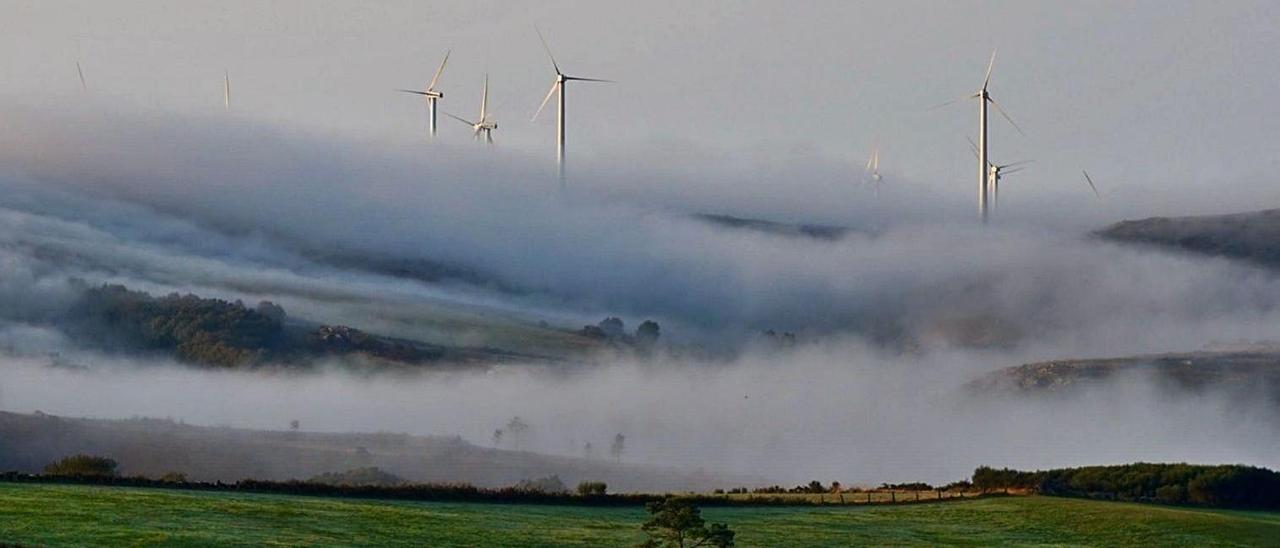 Aerogeneradores entre la niebla en la Serra do Candán. |  // BERNABÉ