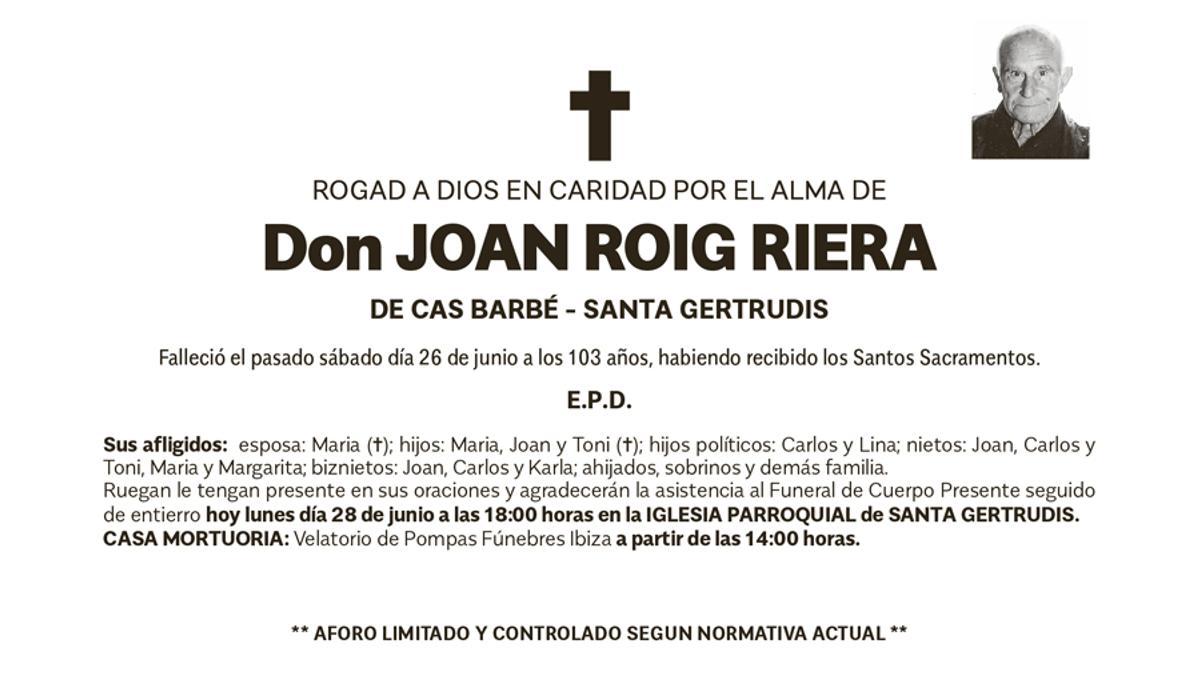 Esquela Joan Roig Riera