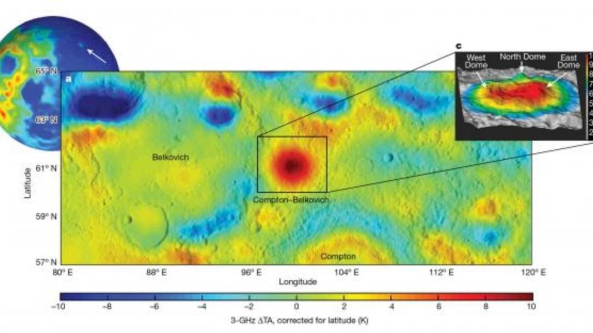 Según los científicos, las características de la superficie central de la región analizada se asemejan a la topografía de un sistema volcánico. Esto incluye una fuente geotérmica anormalmente caliente, que se explica por la presencia de un sistema granítico de aproximadamente 50 kilómetros de diámetro debajo de la Luna.