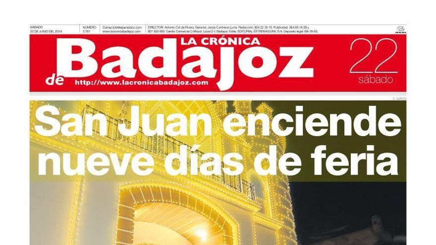 Esta es la portada de LA CRÓNICA DE BADAJOZ correspondiente al día 22 de junio del 2019