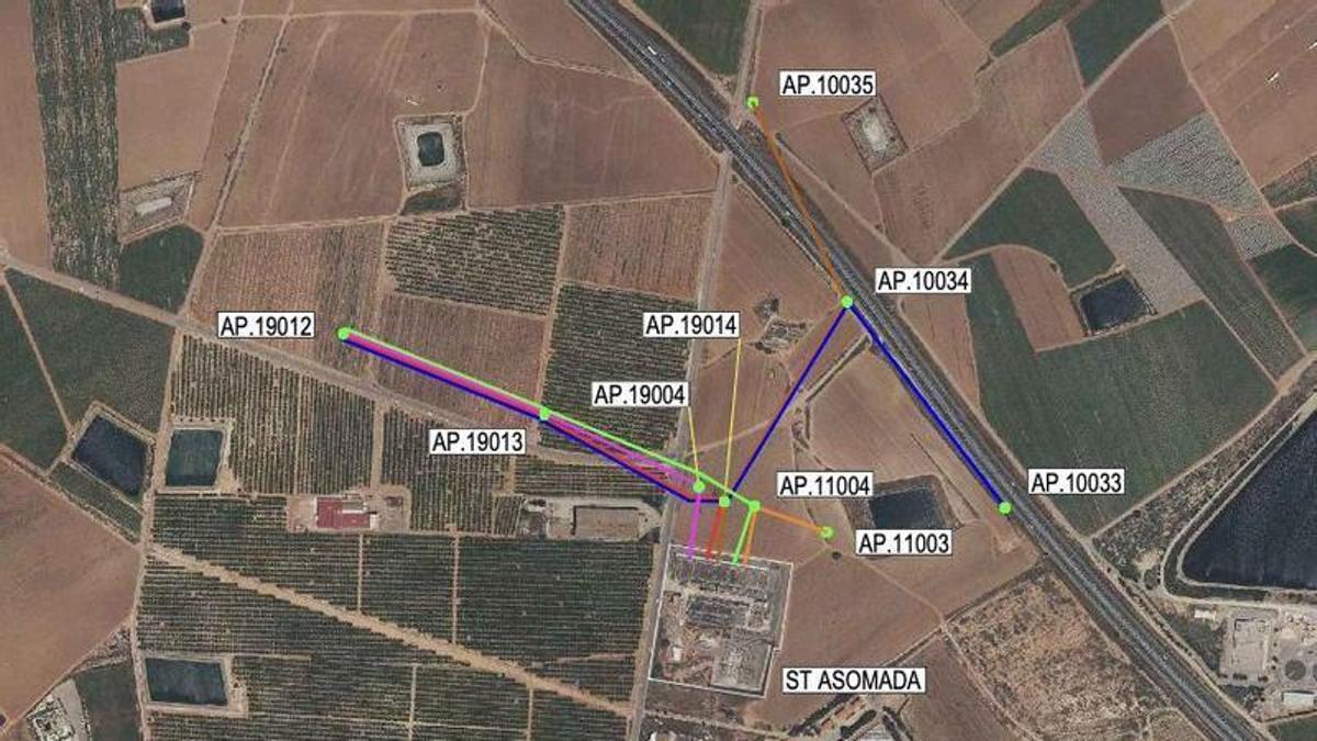 Líneas implicadas en el proyecto de mejora del suministro de red eléctrica a La Asomada en Cartagena