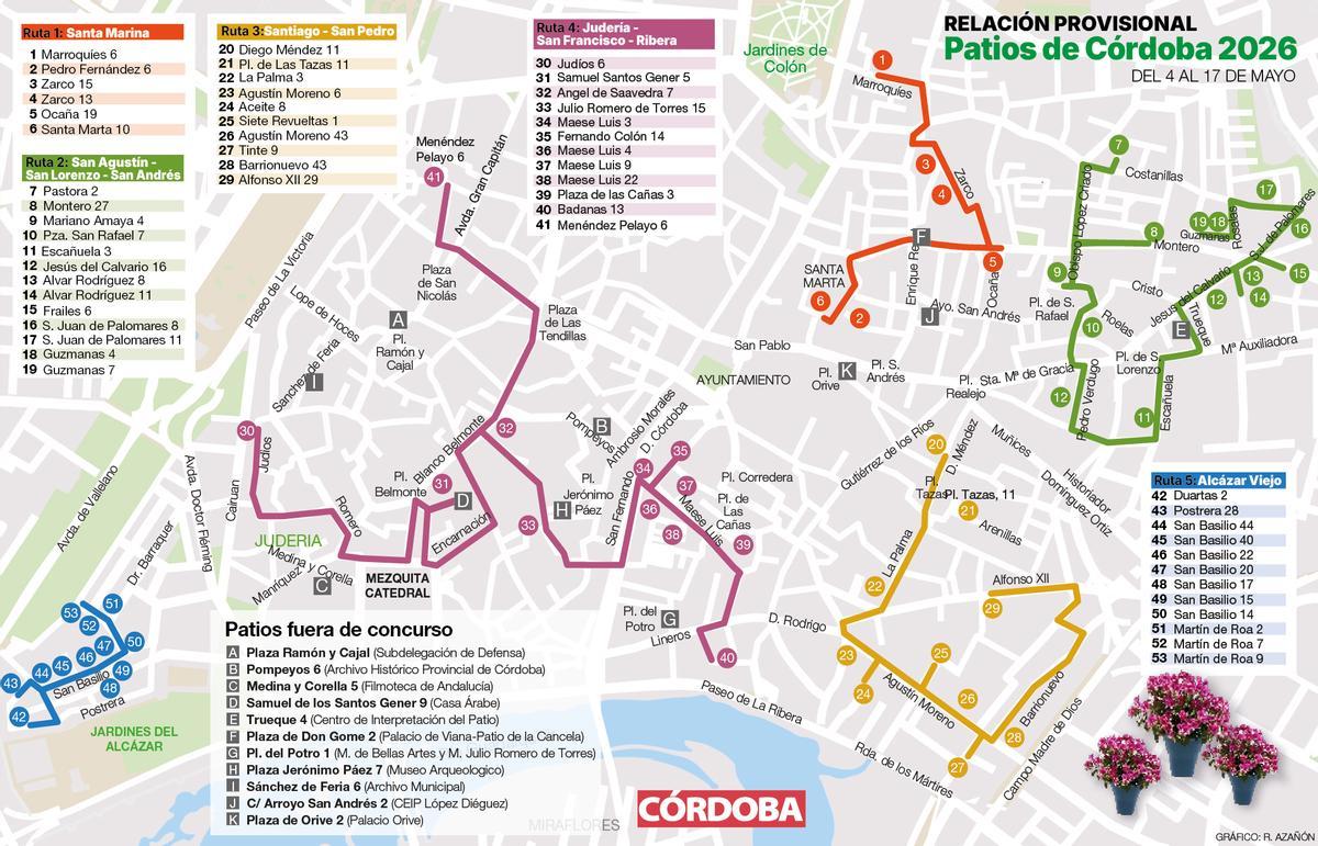 Relación provisional de los Patios de Córdoba 2026.