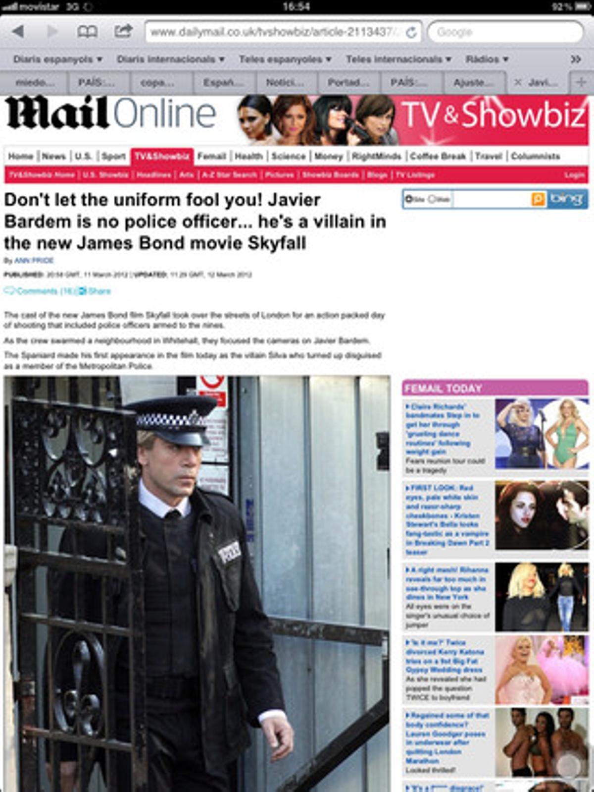 Captura de pantalla de la webwww.dailymail.co.uken què apareix Javier Bardem Captura de pantalla de la webwww.dailymail.co.uken què apareix Javier Bardem