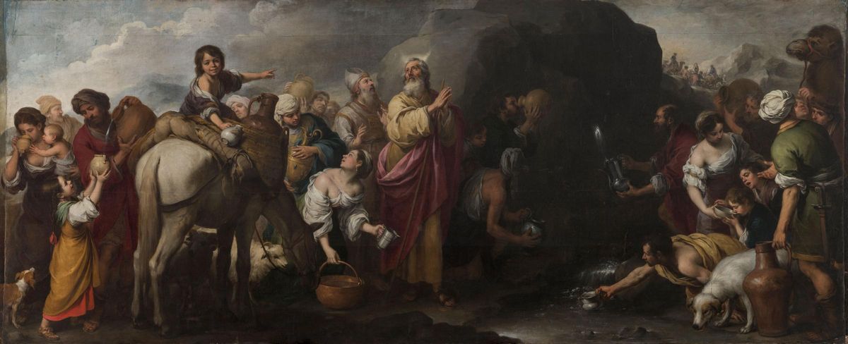 Moisés haciendo brotar el agua de la roca de Horeb (Murillo, 1669-1670).