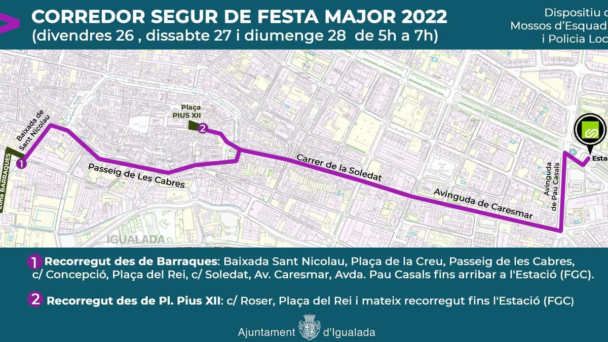 Mapa amb la ruta segura que vigilaran Mossos i Policia Local