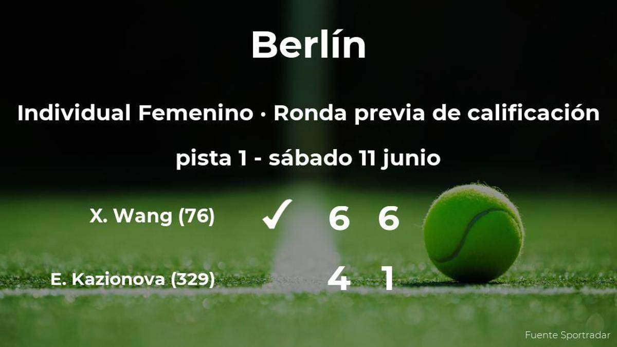 La tenista Xin Yu Wang venció a Ekaterina Kazionova en la ronda previa de calificación del torneo WTA 500 de Berlín