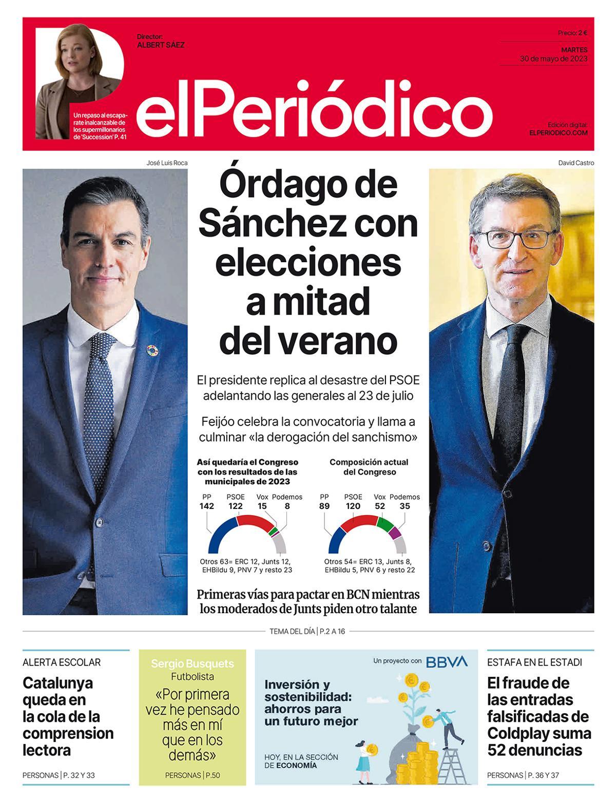 La portada d’EL PERIÓDICO del 30 de maig del 2023 La portada d’EL PERIÓDICO del 30 de maig del 2023