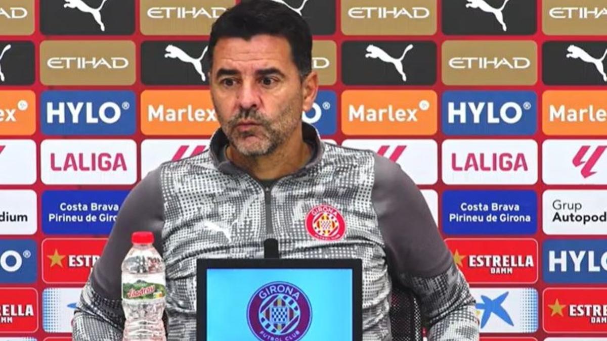 Míchel, durante la rueda de prensa en Montilivi de este jueves.