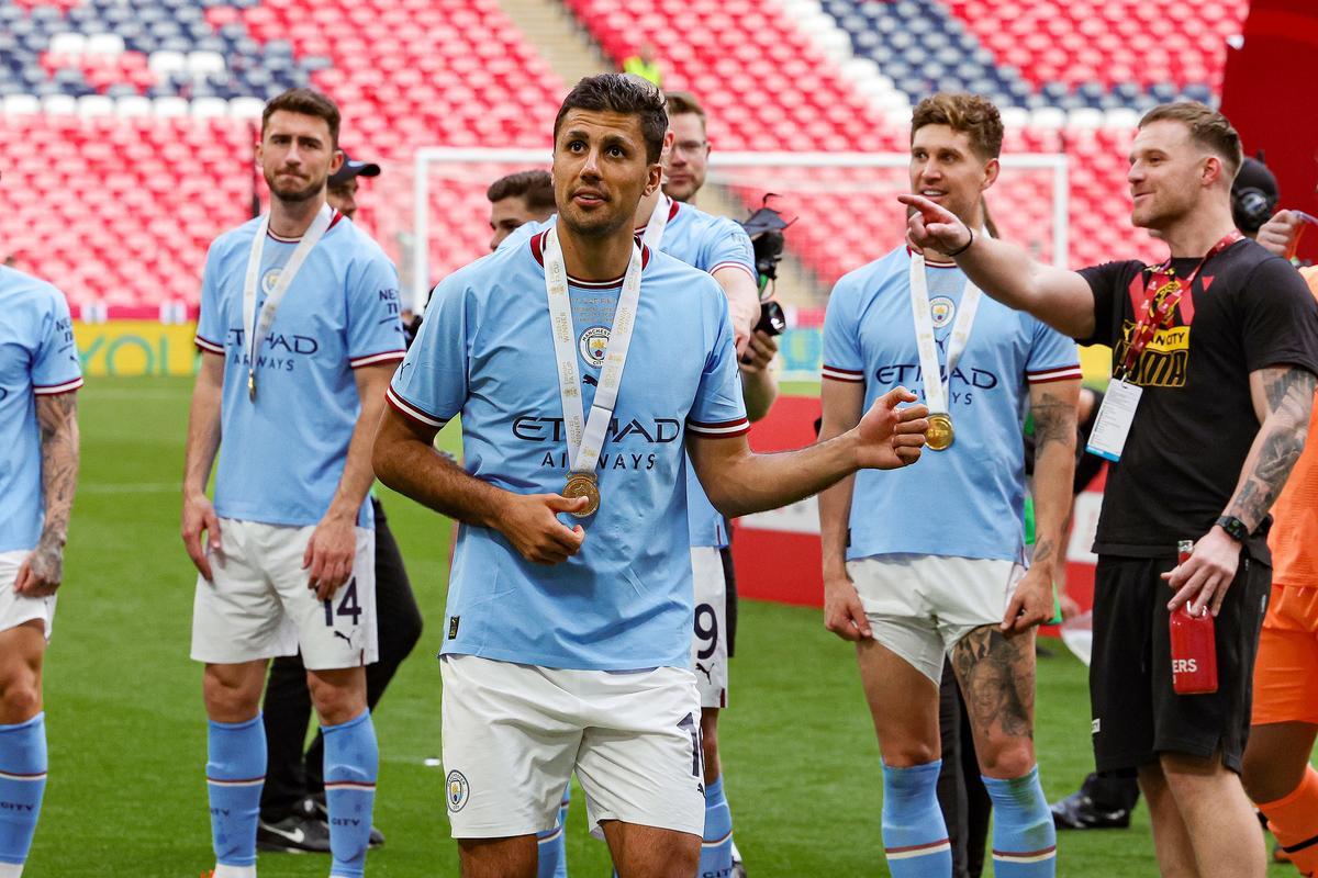 Rodri y Aymeric Laporte con el Manchester City