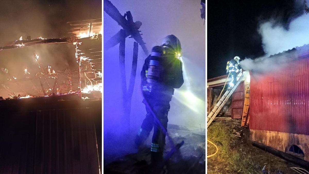 Los bomberos durante la extinción del incendio