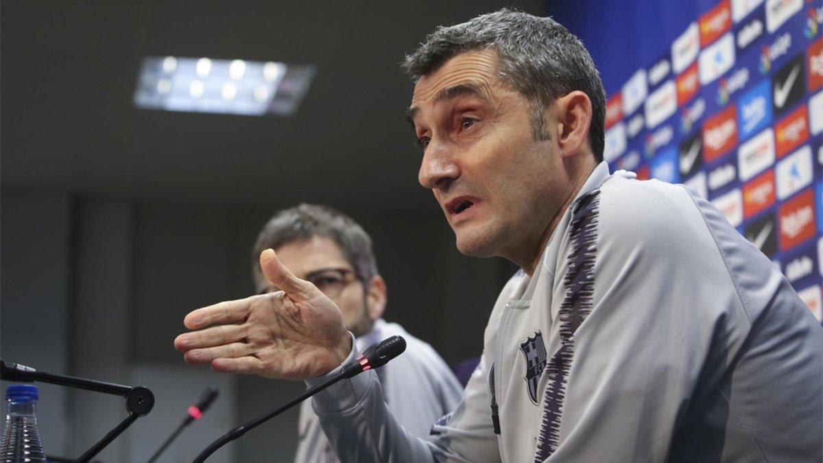 Ernesto Valverde, entrenador del Barça, en una rueda de prensa en la Ciudad Deportiva de Sant Joan Despí