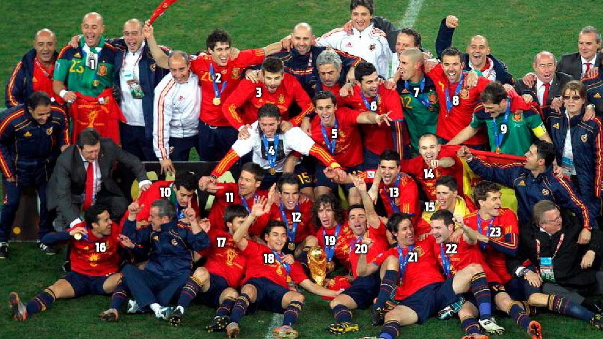 Los 23 integrantes de la selección española campeona del mundo en Sudáfrica 2010