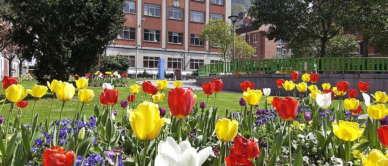 Zona ajardinada del entorno del Ayuntamiento de Mieres.