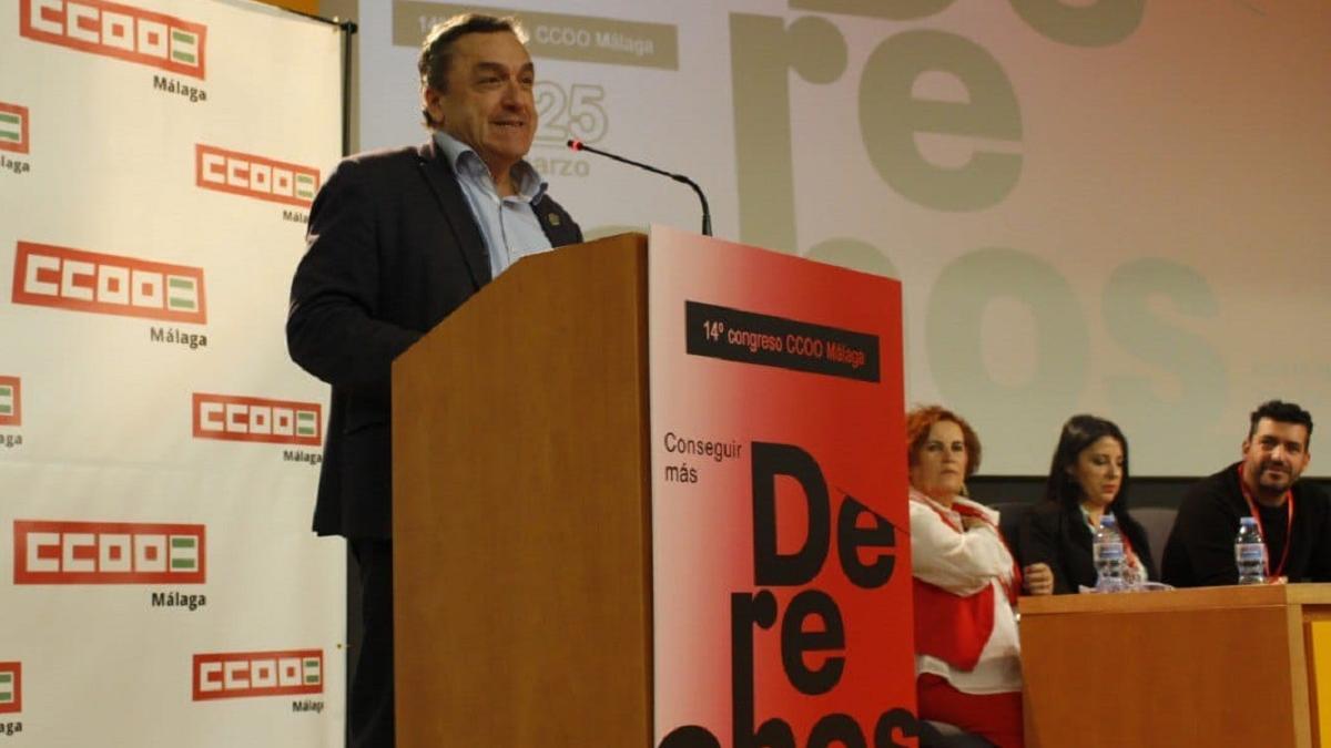 El secretario general de CCOO de Málaga, Fernando Cubillo, reelegido este jueves para un tercer mandato.