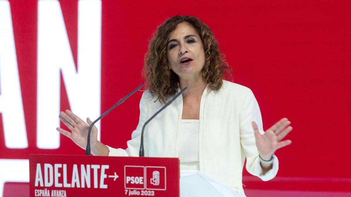La ministra de Hacienda, María Jesús Montero, en el acto de presentación del programa electoral del PSOE.