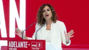 La ministra de Hacienda, María Jesús Montero, en el acto de presentación del programa electoral del PSOE.