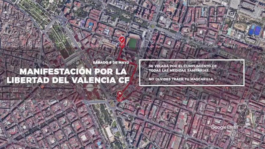 Recorrido de la manifestación por la libertad del Valencia CF