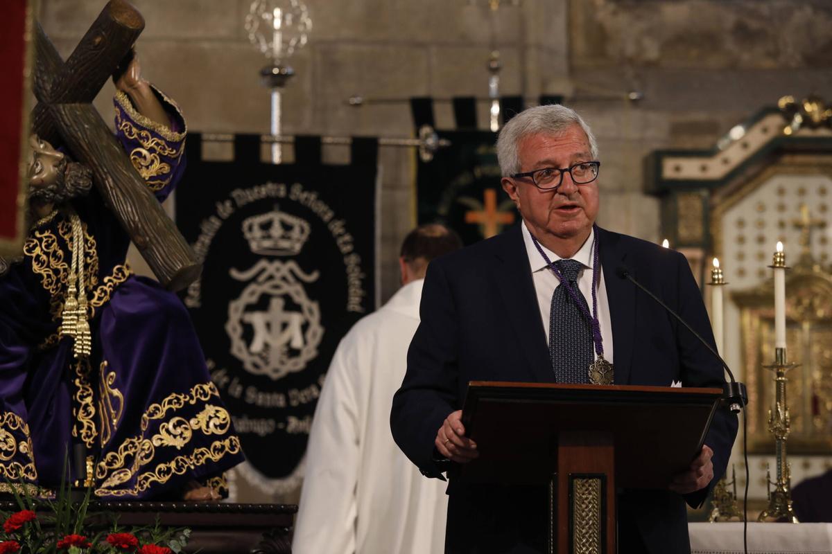 Manuel Ángel Hidalgo durante la lectura del pregón de Semana Santa de este año.